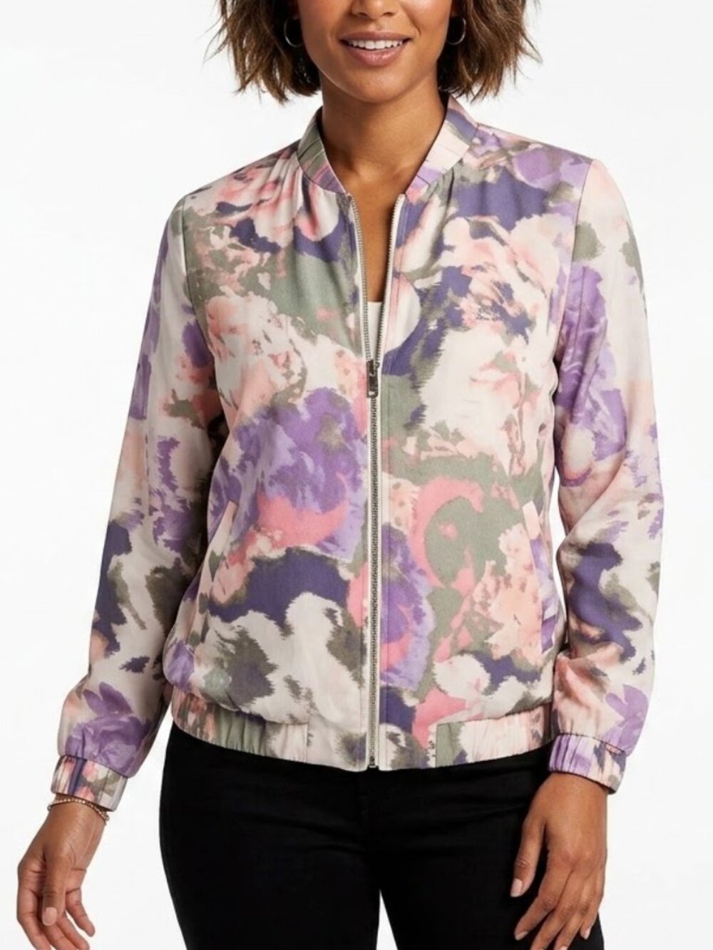 Juicy Couture Fairycore Pastel Watercolor Floral Lyocell Bomber Jacket Small